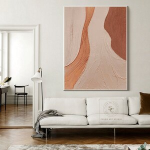 Large Brown Abstract Painting Orange Textured Art Beige Canvas Painting Brown Textured Art Modern Minimalism Painting Living Room Wall Art image 3