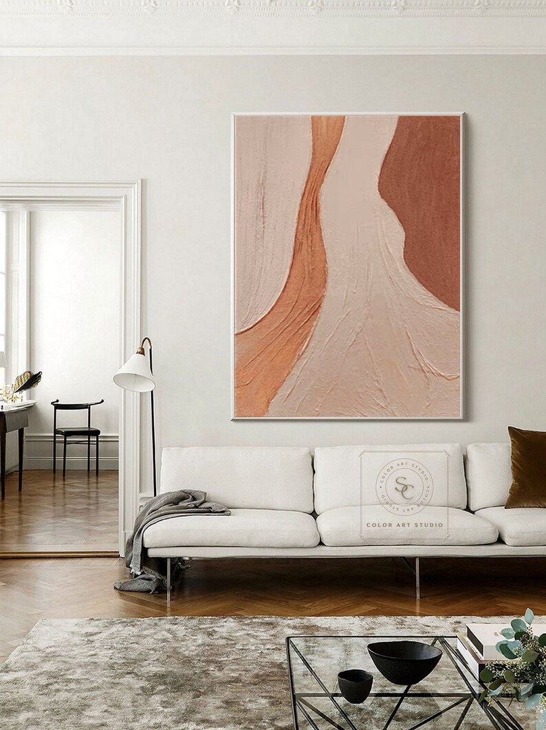 Large Brown Abstract Painting Orange Textured Art Beige Canvas Painting Brown Textured Art Modern Minimalism Painting Living Room Wall Art image 3