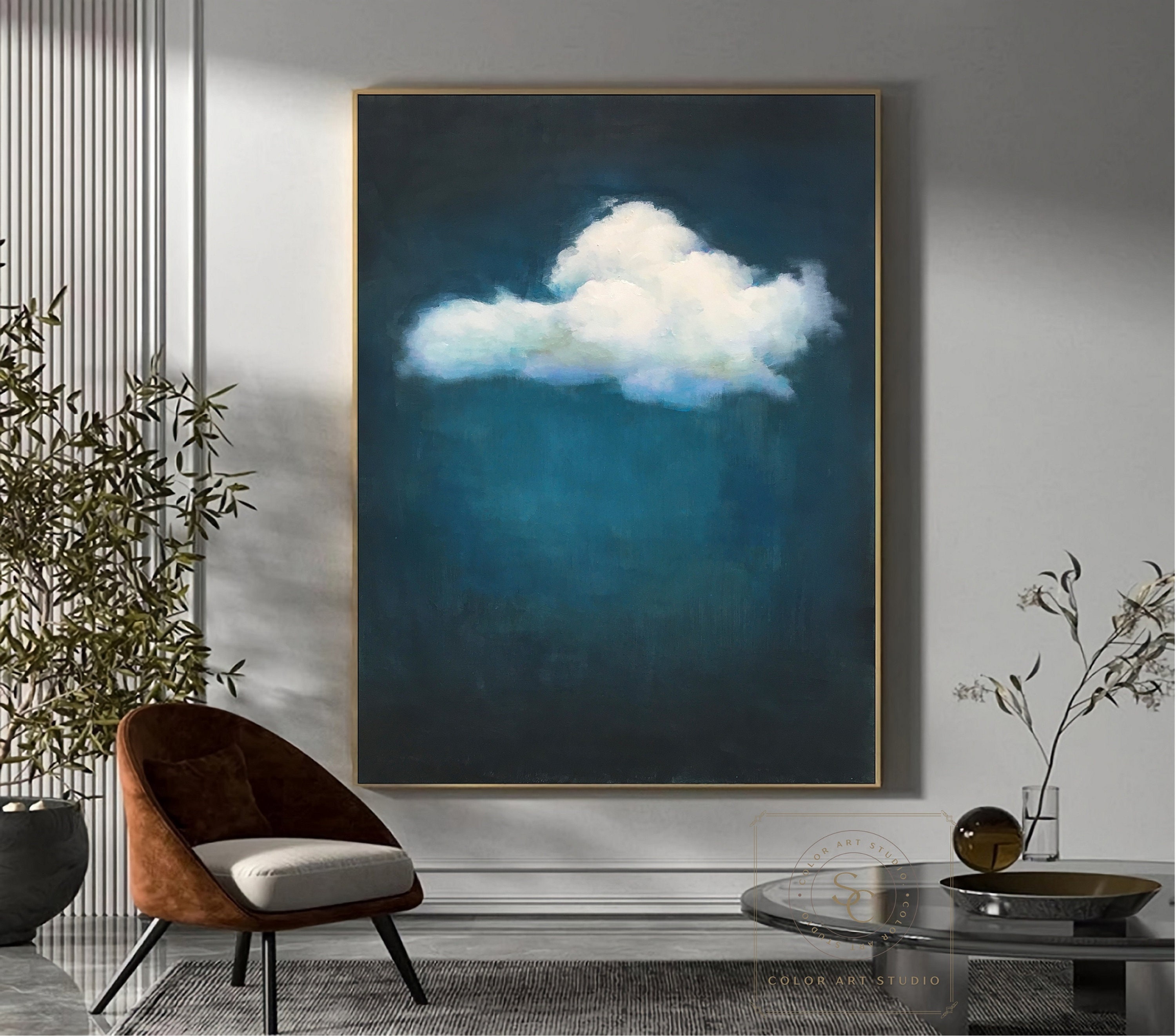 Large Blue Oil Painting Blue Abstract Painting on Canvas Original Cloud ...