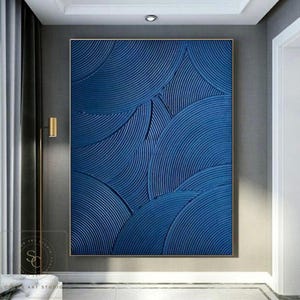 Großes minimalistisches Gemälde in Blau, marineblaue Strukturmalerei, Boho-Gemälde, abstraktes Gemälde in Blau, modernes Strukturgemälde, marineblaue Wandmalerei