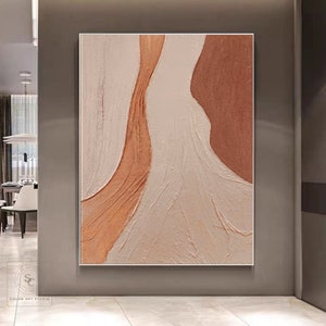 Large Brown Abstract Painting Orange Textured Art Beige Canvas Painting Brown Textured Art Modern Minimalism Painting Living Room Wall Art image 7