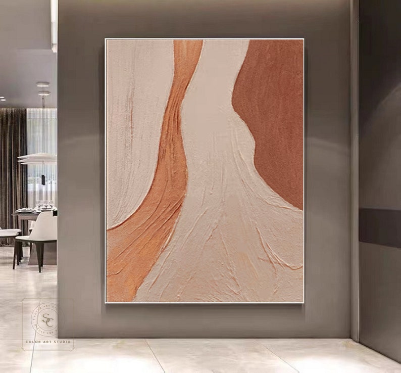 Large Brown Abstract Painting Orange Textured Art Beige Canvas Painting Brown Textured Art Modern Minimalism Painting Living Room Wall Art image 7