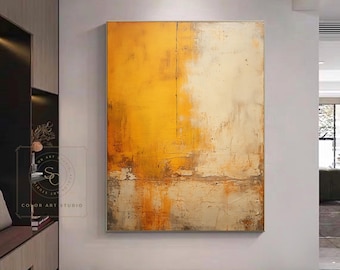 Orange Beige Textured Oil Painting Abstract Landscape Painting Original Yellow Wall Art Painting for Living Room Beige Minimalist Painting