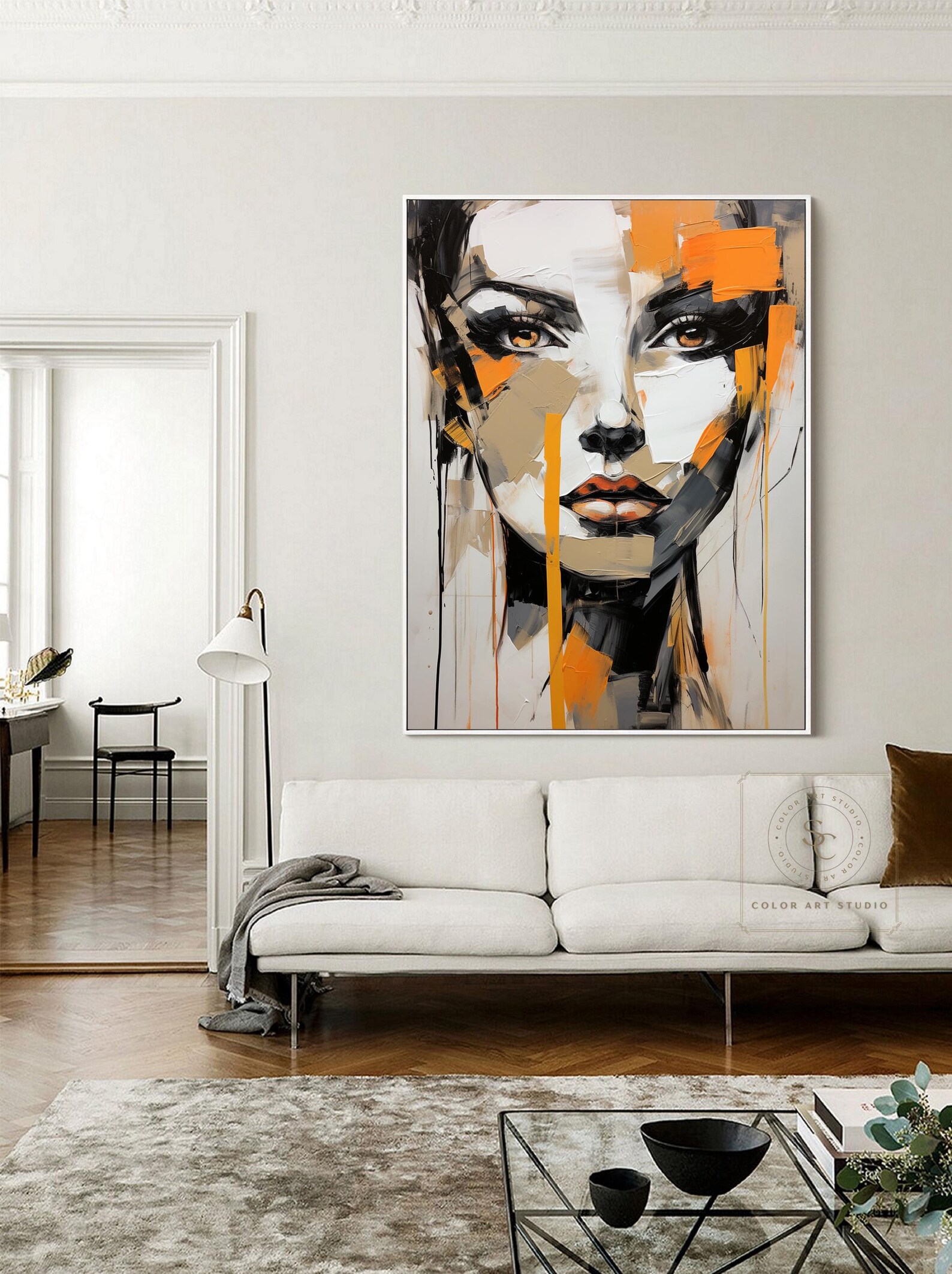Large Portrait Abstract Painting Original Woman Wall Art Orange ...