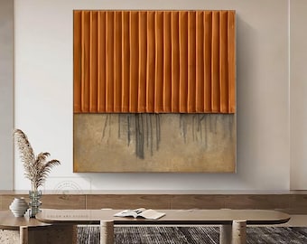 Orange And Beige Abstract Painting, Large Minimalist Wall Art, Original Handmade 3D Texture Art, Wabi Sabi Wall Painting