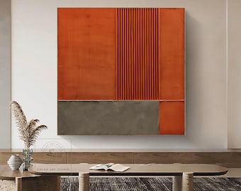 Burnt Orange Textured Canvas Painting, Abstract Boho Wall Art, Modern Minimalist Artwork for Wall Decor