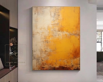 Orange Textured Oil Painting Yellow Abstract Wall Art Large Beige Minimalist Painting Original Brown Abstract Painting Large Orange Wall Art