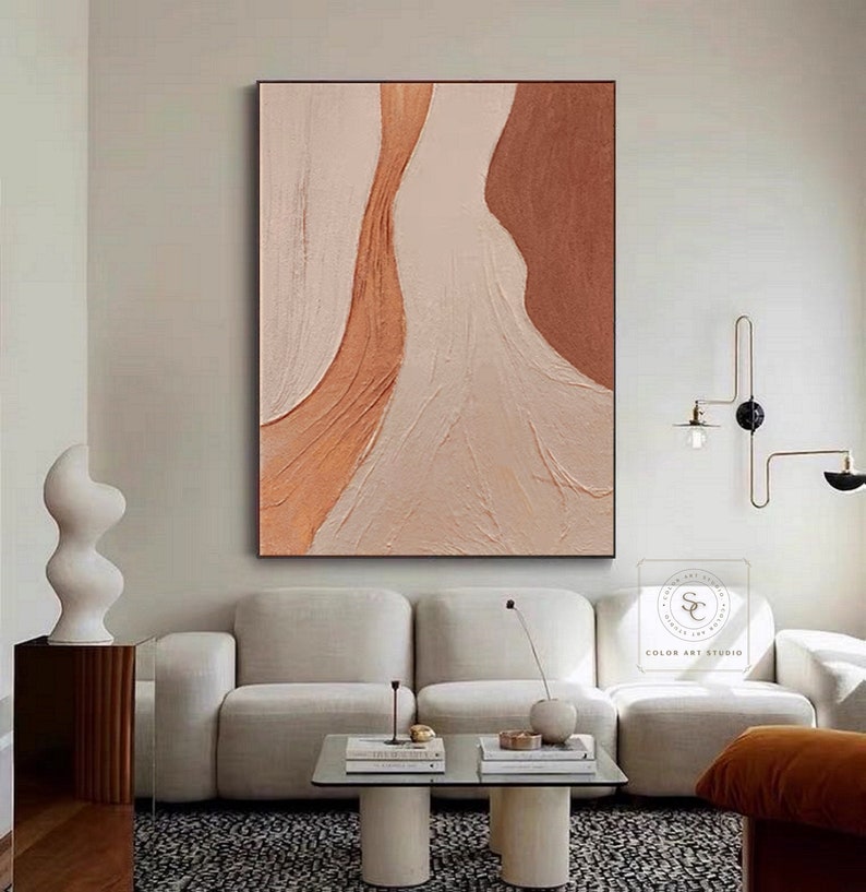 Large Brown Abstract Painting Orange Textured Art Beige Canvas Painting Brown Textured Art Modern Minimalism Painting Living Room Wall Art image 1