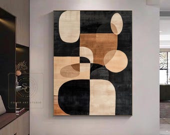 Large Brown Wall Art Original Beige Abstract Painting Boho Wall Art Brown Canvas Painting Beige Minimalist Painting Black Abstract Painting