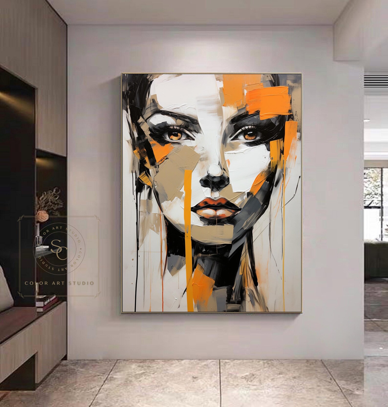 Large Portrait Abstract Painting Original Woman Wall Art Orange ...