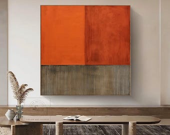 Large Orange Minimalist Painting Orange Abstract Art Brown Beige Textured Painting Original Boho Wall Art Handmade Oil Painting