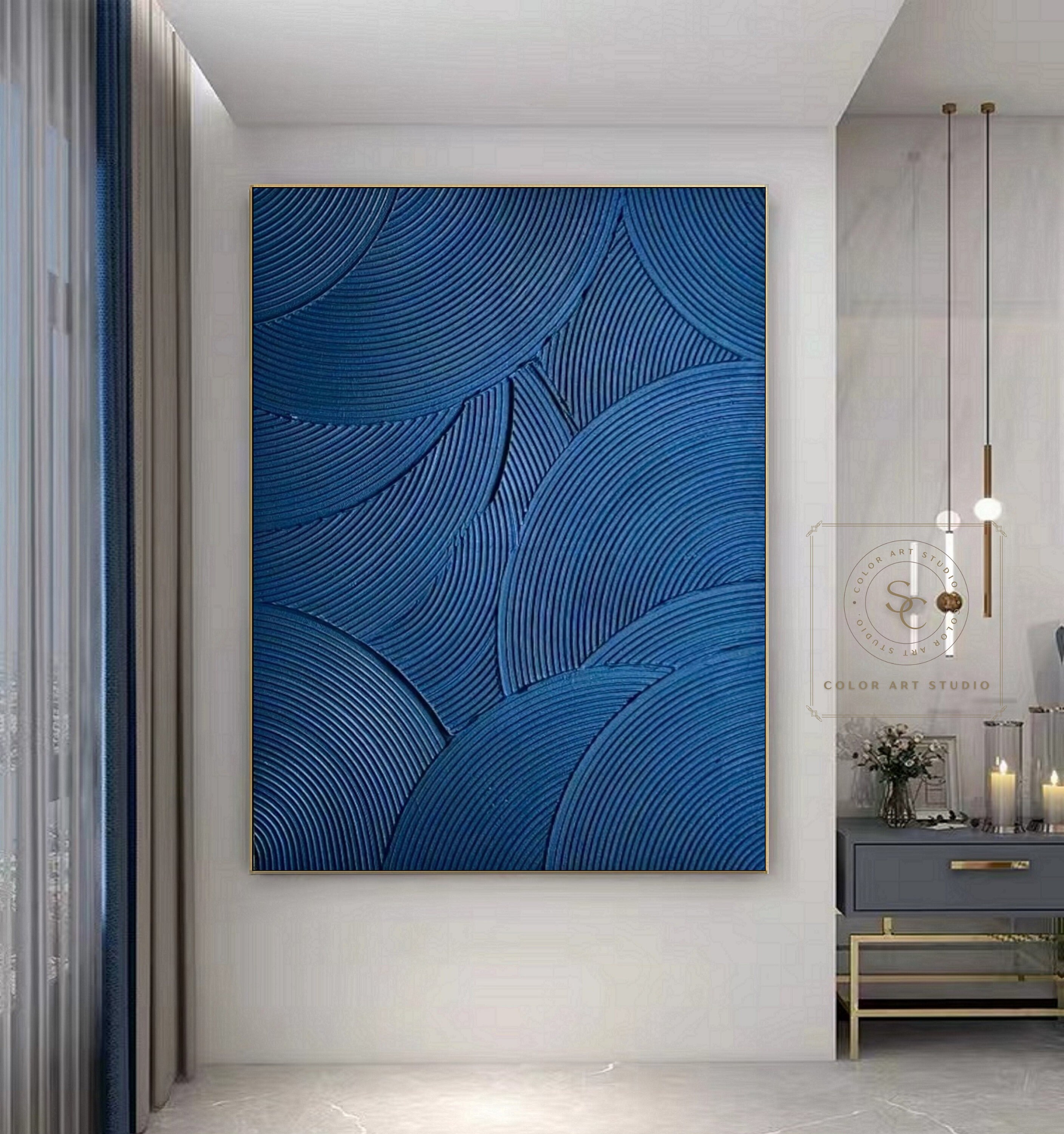 Large Blue Minimalist Painting Navy Blue Textured Art Boho Painting ...