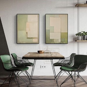 Minimalism Beige Wall Painting, Green Abstract Art, Set of 2 Wabi-Sabi Wall Art, Large Handmade Canvas for Home Decor image 8