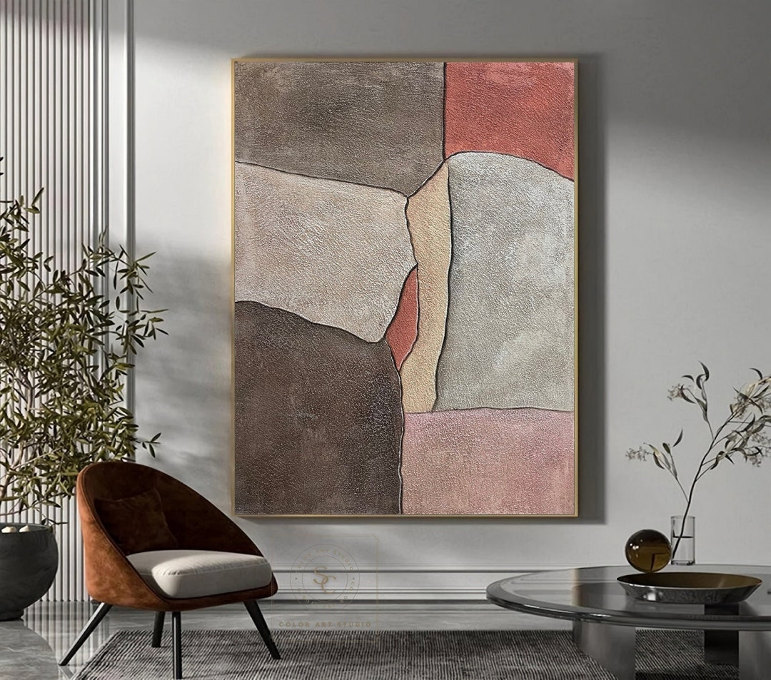 Beige Abstract Painting Large Minimalist Painting Beige Wall Art Brown ...