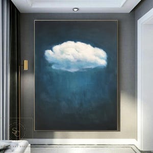 Blue Abstract Painting White Cloud Painting Blue Minimalist Wall Art Blue Abstract Art Cloud Abstract Painting Blue Canvas Oil Painting