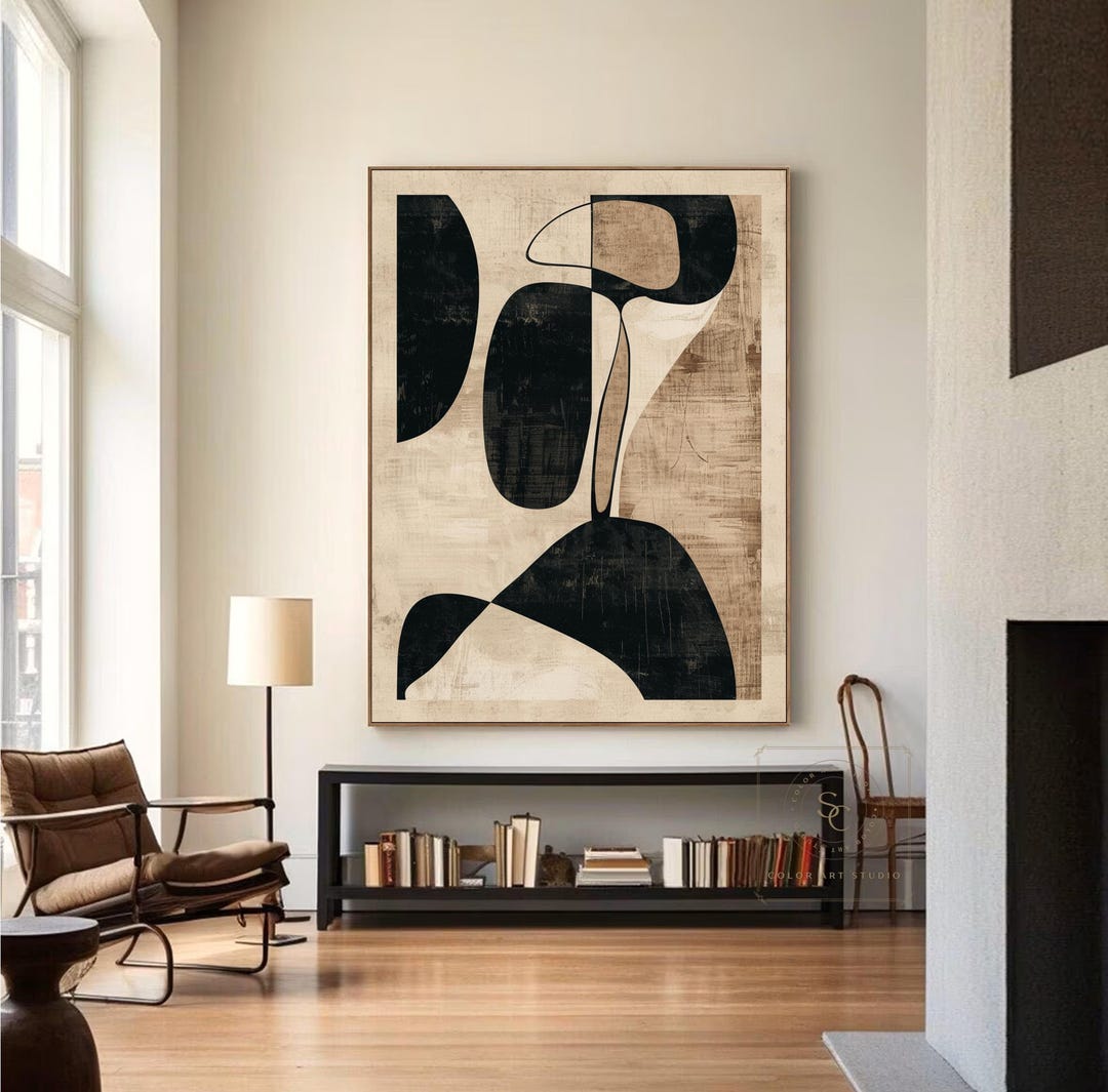 Original Black Beige Wall Art Brown Minimalist Painting Large Boho Wall ...