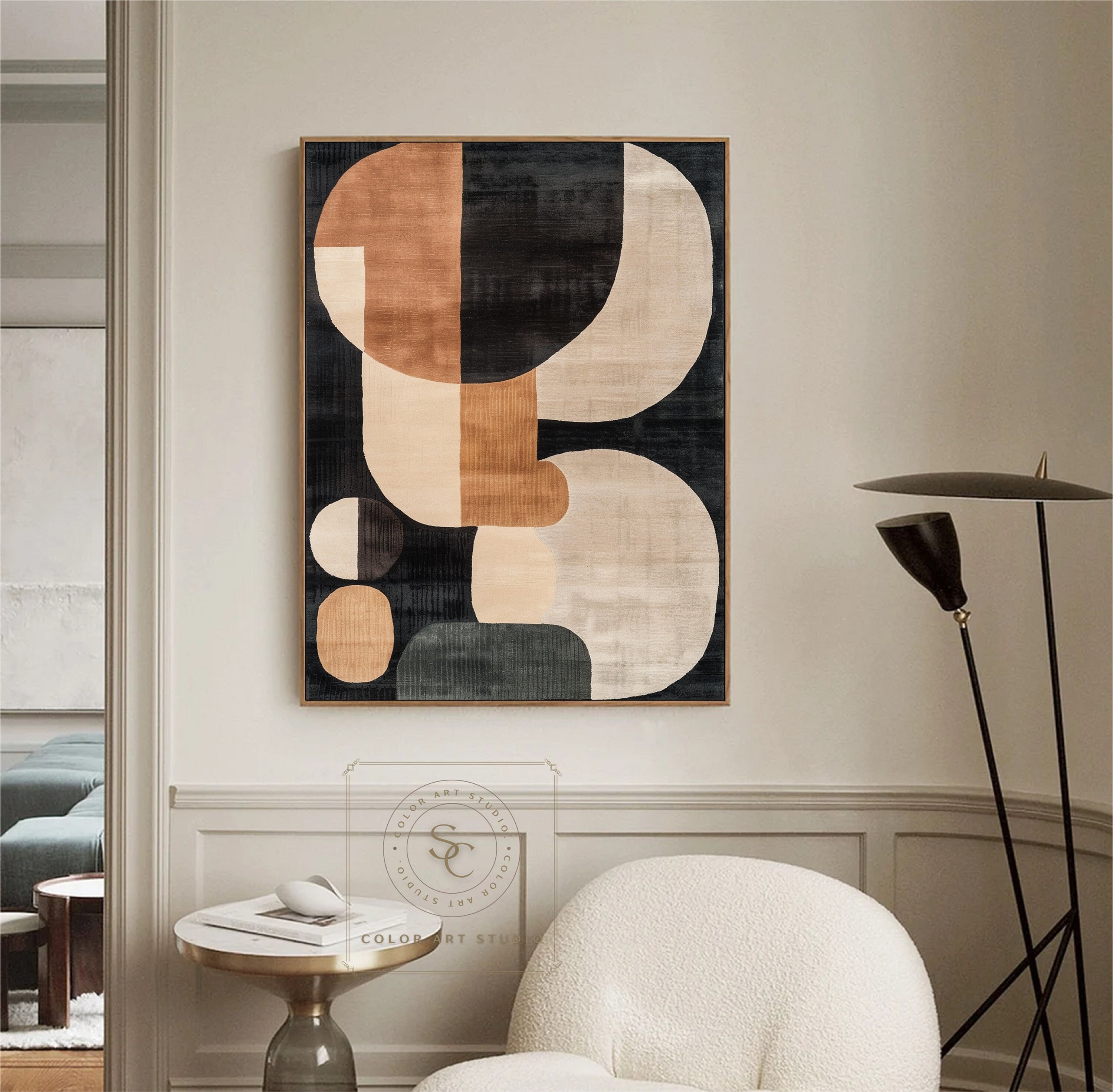 Large Brown Abstract Painting Black Beige Wall Art Original Boho Wall ...