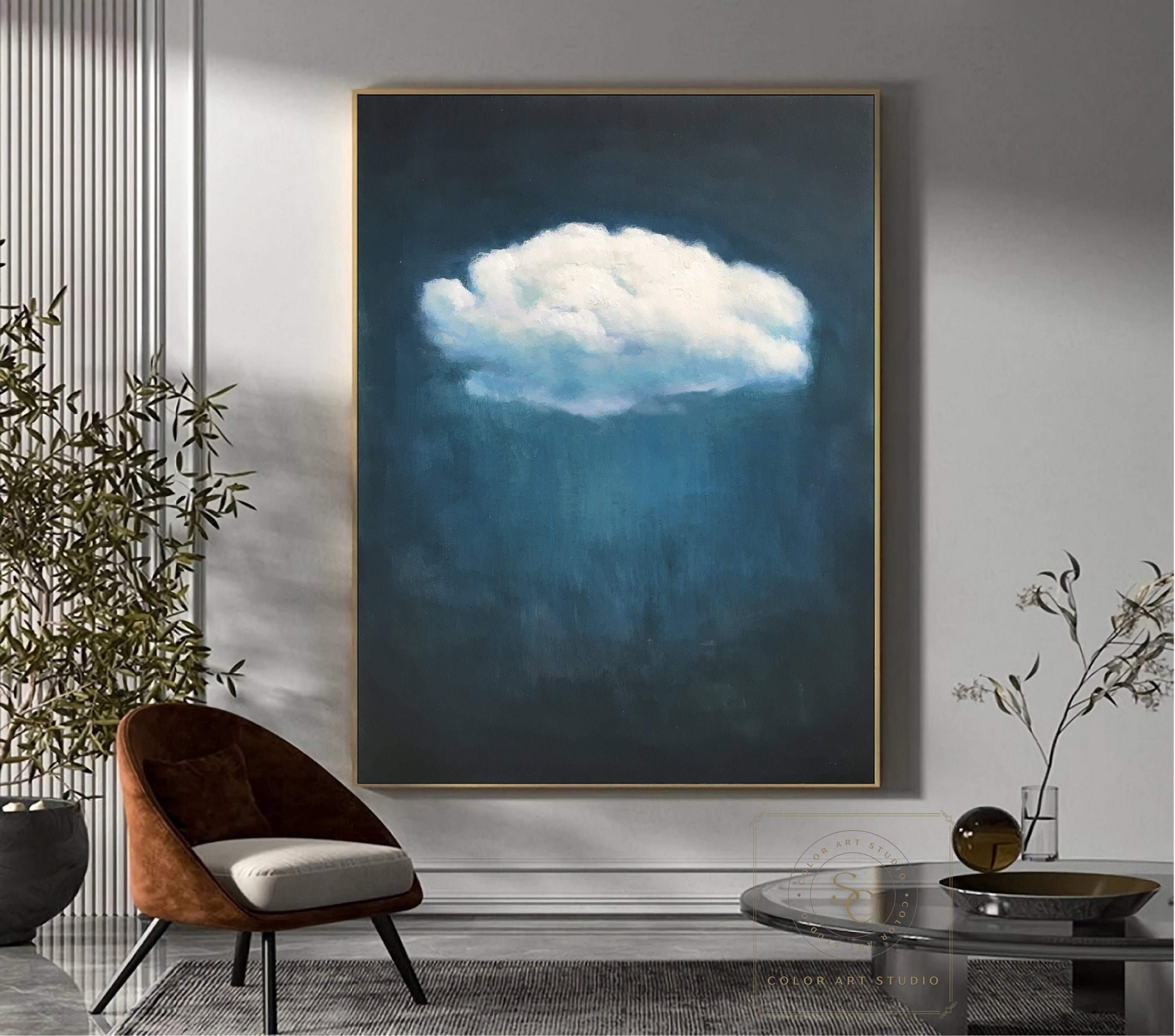Blue Abstract Painting White Cloud Painting Blue Minimalist Wall Art ...