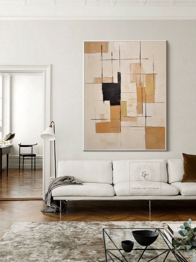 Beige Abstract Painting Beige Minimalist Painting Large Beige Wall Art Yellow Canvas Painting Wabi-Sabi Wall Art Original Texture Painting image 5