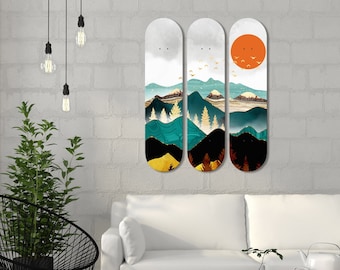 Set de 3 decoraciones de pared de skateboard, arte callejero, arte de graffiti, arte de pared de habitación adolescente, regalos para él