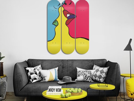 Set of 3pcs Skateboard Art, Skateboard Wall Art, Blue and Red Pop Art Wall Art, Wood Wall Art, Skateboard Deck Art for Home Office Decor