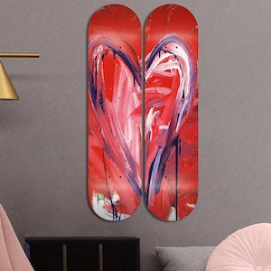 2er Set Love Heart Skateboard Kunst, Wand-Dekor, ästhetische Wandkunst-Pro-Grade-Ahorn-Skateboards - Wohnkultur - Büro-Dekor, Geschenk für Sie