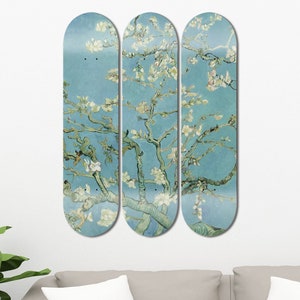 Set of 3pcs Van Gogh Almond Blossom Skateboard Wall Art Unique Gift Skate Deck Mural Aesthetic Room Decor for Kids Living Room Men Cave Club