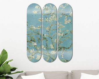 Set of 3pcs Van Gogh Almond Blossom Skateboard Wall Art Unique Gift Skate Deck Mural Aesthetic Room Decor for Kids Living Room Men Cave Club