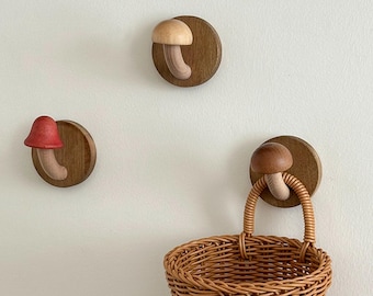 Set di 3 ganci da parete a forma di fungo, ganci da parete in legno, decorazioni da parete, ganci in legno a forma di fungo, ganci per chiavi, portasciugamani da bagno, portasciugamani