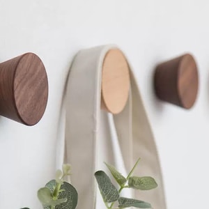 Set of 4pcs Black Walnut & Beech Wood Wall Pegs, Decorative Wood Wall Hooks, Modern Entryway Wall Mounted Coat Hooks, Towel Hooks, Bag Hooks