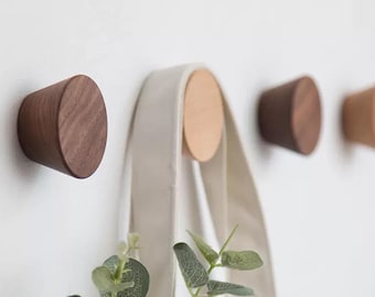 Set of 4pcs Black Walnut & Beech Wood Wall Pegs, Decorative Wood Wall Hooks, Modern Entryway Wall Mounted Coat Hooks, Towel Hooks, Bag Hooks