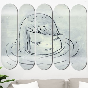 Set of 5pcs Japanese Art Painting Skateboard Deck Wall Art, Wall Hanged Decoration, Accent Gift, Aesthetic Wall Art for Men Cave Home Decor