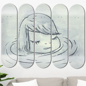 Conjunto de 5 piezas de pintura de arte japonés, cubierta de monopatín, arte de pared, decoración colgada en la pared, regalo de acento, arte estético de la pared para hombres, decoración del hogar de la cueva