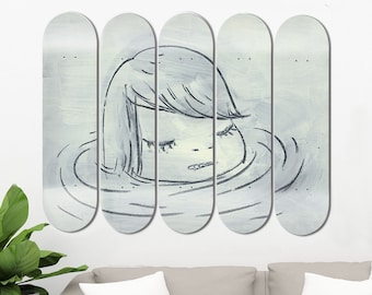 Set of 5pcs Japanese Art Painting Skateboard Deck Wall Art, Wall Hanged Decoration, Accent Gift, Aesthetic Wall Art for Men Cave Home Decor