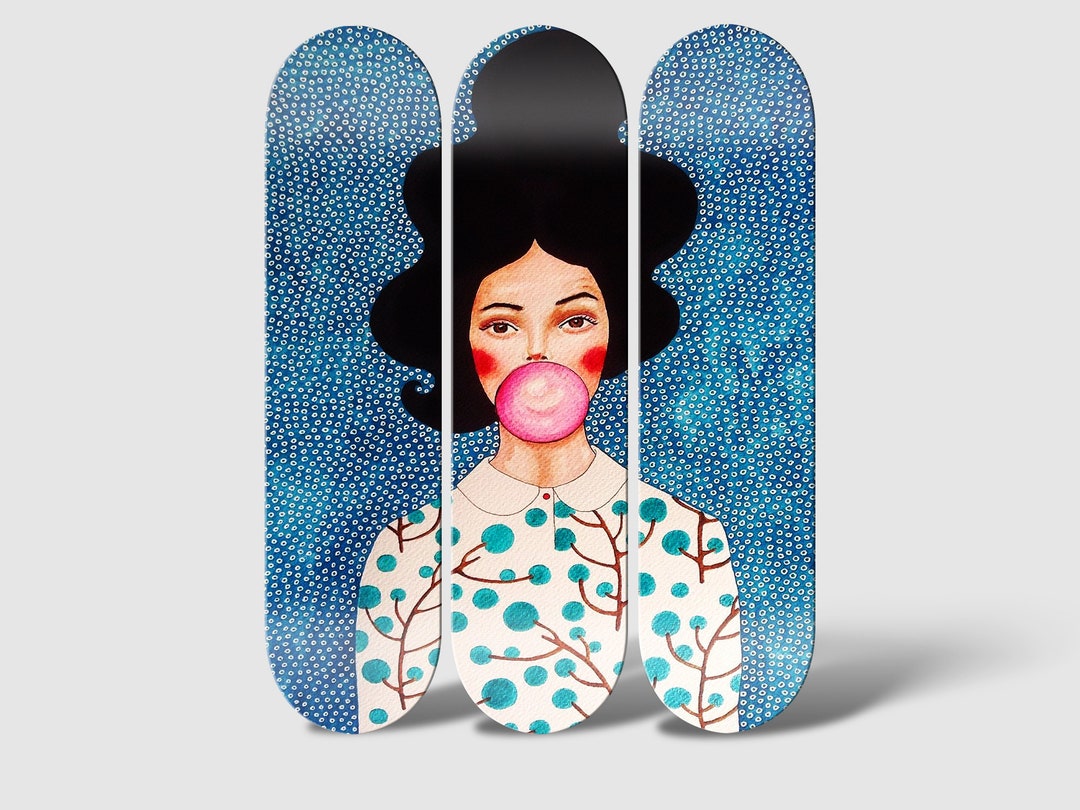 Set of 3pcs Vintage Bubble Girl Art Painting, Skate Deck Art, Aesthetic ...