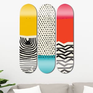 Minimalist Abstract Geometric Skateboard Wall Decor, Skate Deck Wall Art, Colorful Swirl Art, Room Wall Art, Wall Decor Gifts for Home Decor