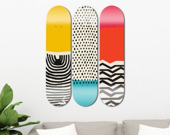 Minimalist Abstract Geometric Skateboard Wall Decor, Skate Deck Wall Art, Colorful Swirl Art, Room Wall Art, Wall Decor Gifts for Home Decor