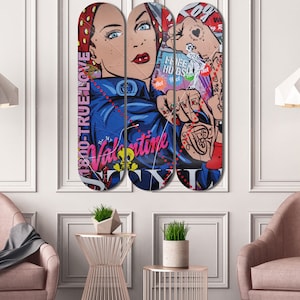 Set of 3pcs Urban Pop Art Painting Skateboard Deck Wall Art, Wall Hanged Decoration, Accent Gift, Aesthetic Wall Art for Men Cave Home Decor