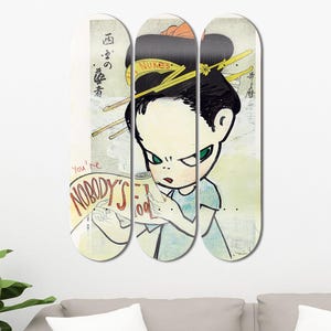 Set of 3pcs Japanese Art Painting Skateboard Deck Wall Art, Wall Hanged Decoration, Accent Gift, Aesthetic Wall Art for Men Cave Home Decor