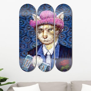 Set von 3 Stück niedlichen Tier Malerei Skate Deck Art, Pro-Grade Maple Skateboards, Pop Art, ästhetische Wandkunst für Männer Höhle Wohnkultur