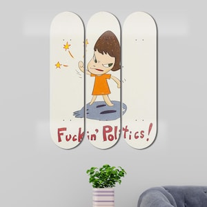 Set of 3pcs Fuckin&#39; Politics Painting Skate Deck Wall Art, Wall Hanged Decoration, Accent Gifts, Aesthetic Wall Art for Men Cave Home Decor