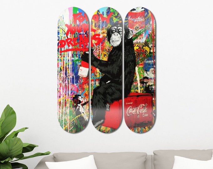 Banksy Monkey Skateboard Wall Art Vintage Decoration Pared Canadian Maple Skate Deck Wall Decals Teen Room Decoration Men Cave