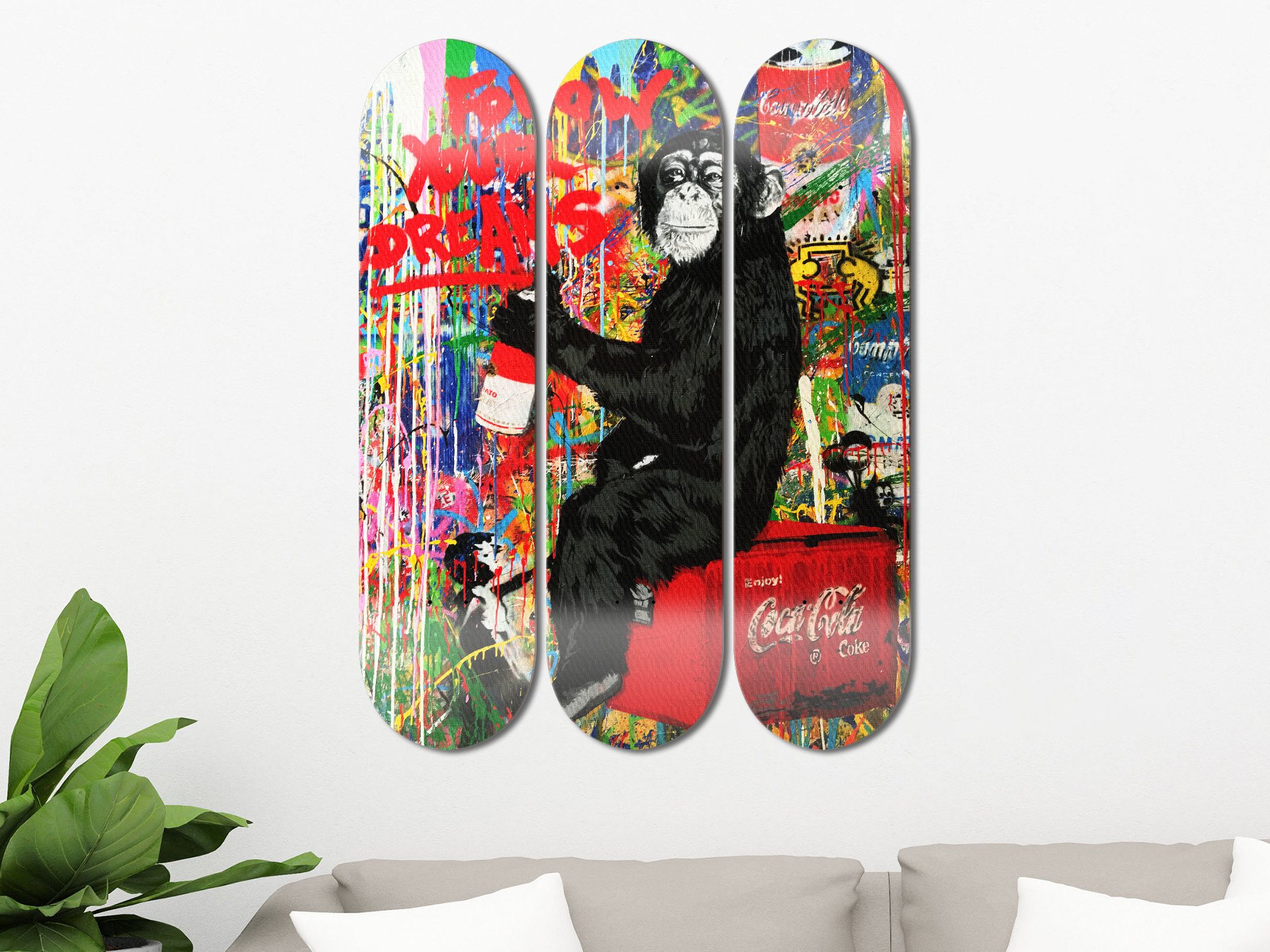 Banksy Monkey Skateboard Wall Art Vintage Decoration Pared
