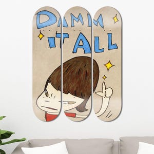 Set of 3pcs Damn It All Japanese Art Skateboard Wall Decor, Street Wall Art, Room Wall Art, Wall Decor Gifts for Home Men Cave Decor