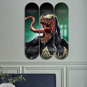 Set of 3pcs Venom Pop Skateboard Art, Animal Wall Art, Bedroom Wall Decor, Wood Wall Art, Skateboard Deck Art for Home Office Decor