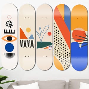 Set of 5pcs Minimalist Abstract Skateboard Deck Wall Art, Wall Hanged Decoration, Accent Gift, Aesthetic Wall Art for Men Cave Home Decor