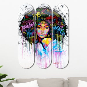 Set of 3pcs Graffiti Art Skateboard Deck Wall Art, Funny Wall Hanged Decoration, Accent Gift, Aesthetic Wall Art for Men Cave Home Decor