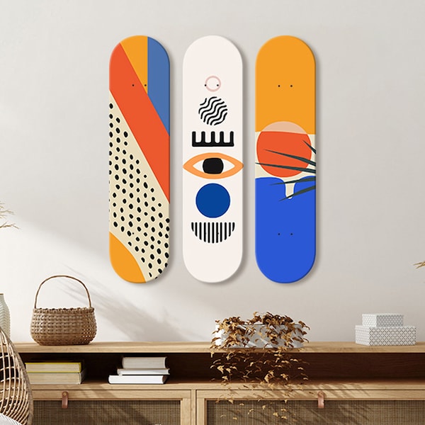 Minimalist Abstract Skateboard Wall Decor, Skate Deck Wall Art, Colorful Geometric Art, Room Wall Art, Wall Decor Gifts for Home Decor