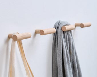 Set of 4pcs Black Walnut & Beech Wood Wall Pegs, Decorative Wood Wall Hooks, Modern Entryway Wall Mounted Coat Hooks, Wooden Towel Hooks