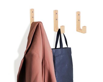 Set of 3pcs J Shape Wood Wall Pegs, Decorative Wood Wall Hooks, Modern Entryway Wall Mounted Coat Hooks, Nordic Hooks